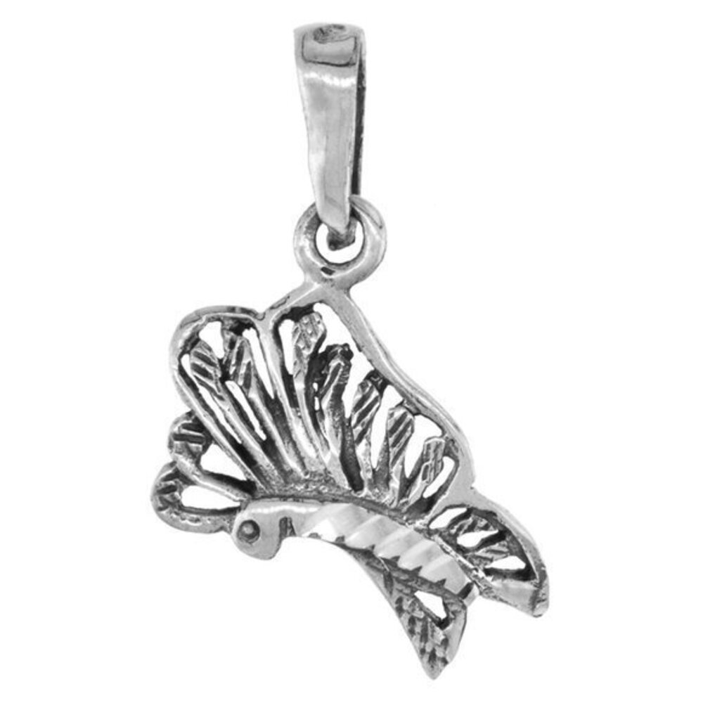 1 inch Sterling Silver Butterfly Pendant for Women Diamond-Cut Oxidized finish
